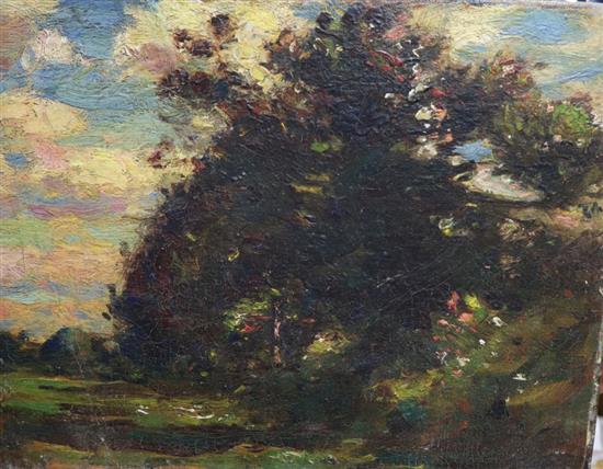 Adolph Montecelli, oil on canvas laid on panel, Le Champ Dor, 23 x 30cm, unframed